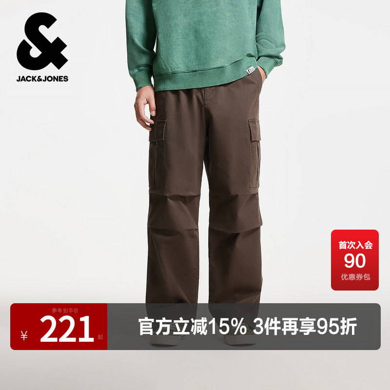 杰克琼斯奥特莱斯男装春秋季休闲裤廓形松紧抽绳工装口袋长裤裤子