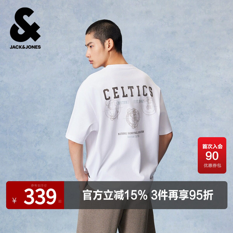 【NBA联名凯尔特人队】杰克琼斯奥莱男装夏短袖T恤字母装饰纯棉
