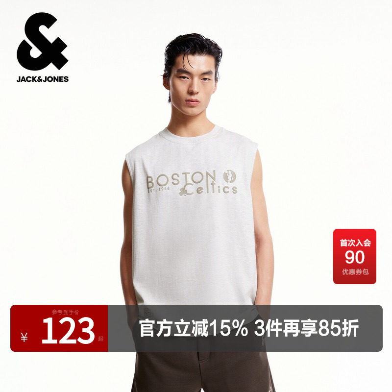杰克琼斯奥特莱斯NBA联名夏季男装背心肌理感字母胶印潮时尚短袖