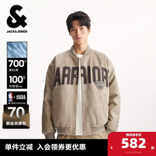 【轻暖颜值羽绒服】杰克琼斯NBA联名短款宽松麂皮保暖棒球外套男