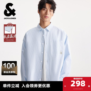 外套时尚 衬衫 百搭刺绣条纹舒适日常全棉宽松翻领 春季 杰克琼斯男装