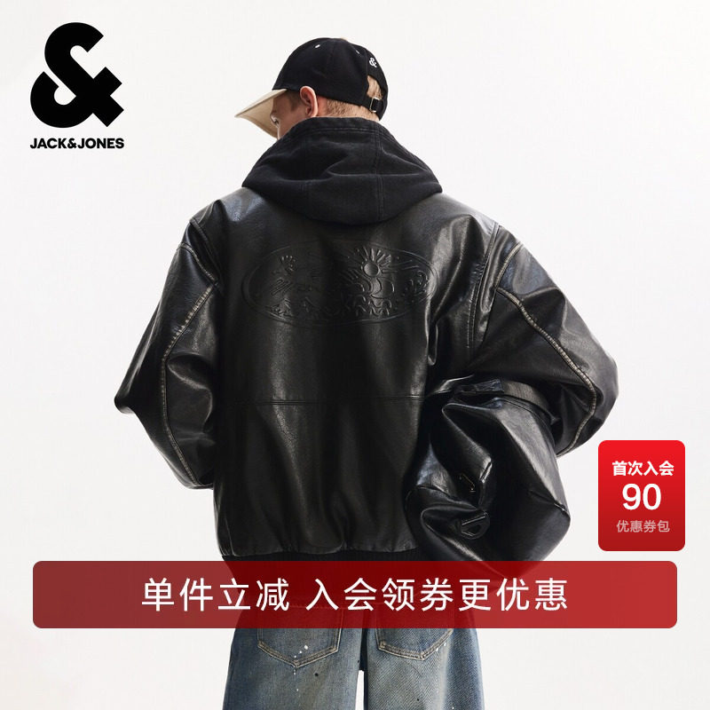 杰克琼斯春秋奥莱男装棉服宽松可拆卸连帽舒适简约纯色棉衣外套