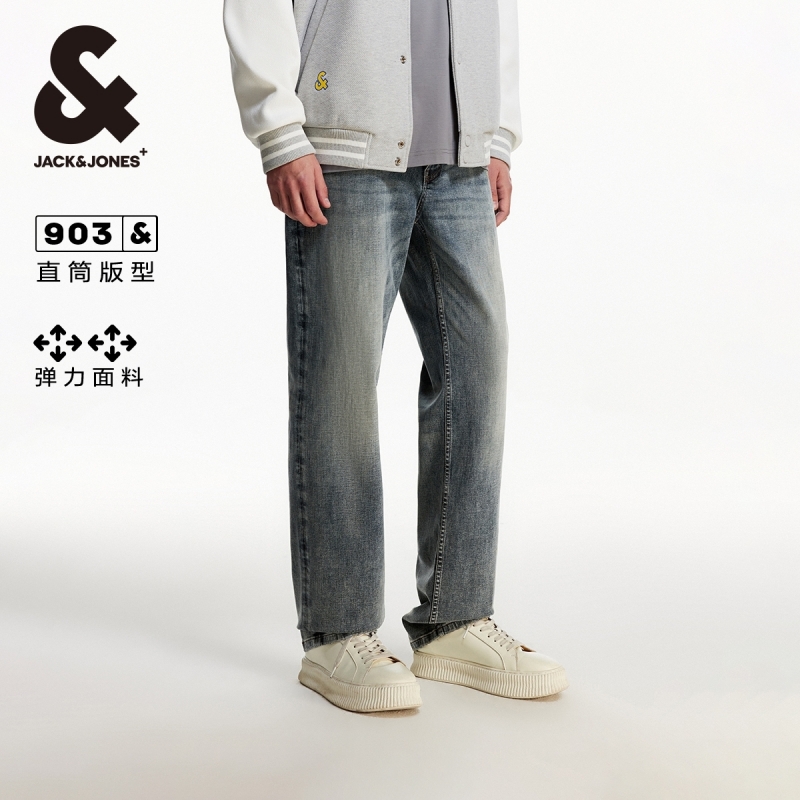 杰克琼斯水洗猫须直筒牛仔裤
