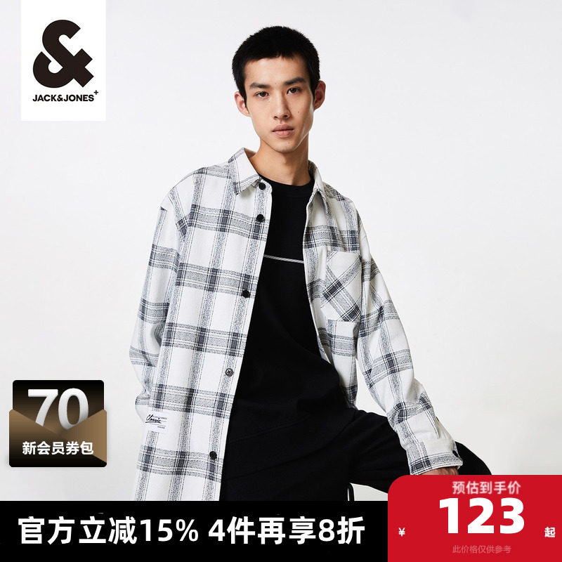 杰克琼斯秋季男士商务休闲舒适宽松经典黑白格子衬衫外套上衣男装,男装,衬衫,淘宝优惠券,粉丝福利购,淘宝优惠卷