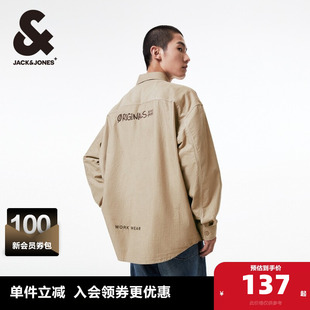 宽松外套男装 杰克琼斯春秋时尚 复古潮流休闲百搭衬衣字母翻领衬衫