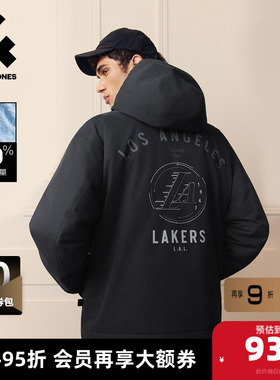 杰克琼斯奥特莱斯NBA联名男装羽绒服秋新款刺绣连帽宽松保暖外套
