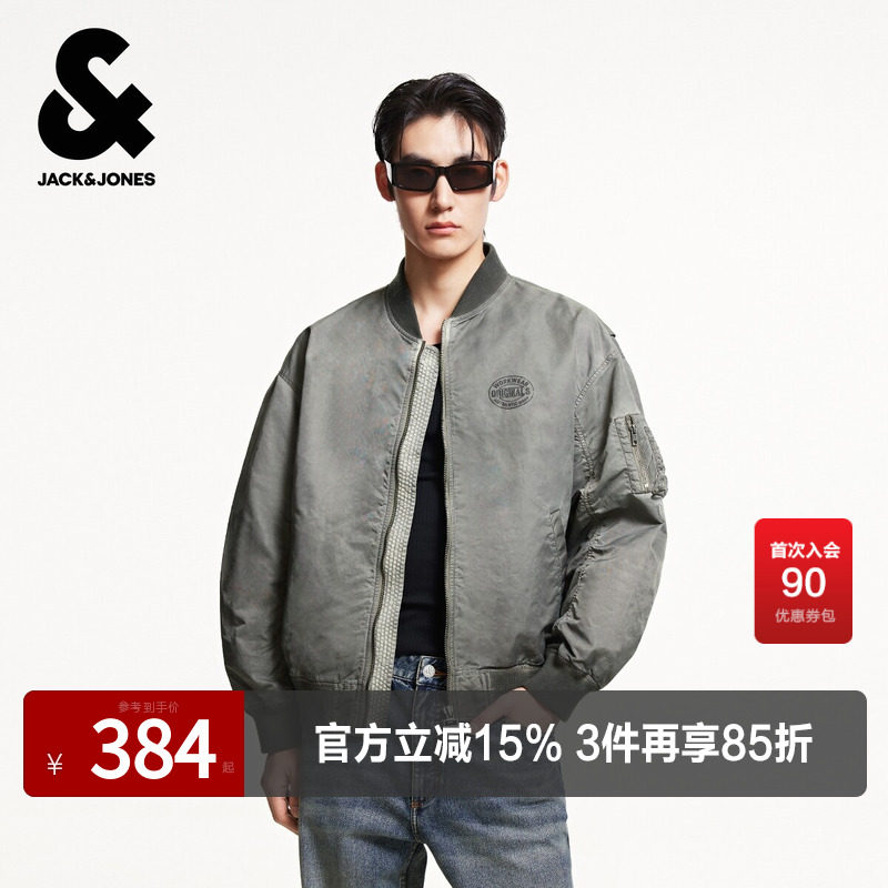 杰克琼斯男装夹克春秋季时尚宽松时尚字母印花做旧棒球领外套上衣
