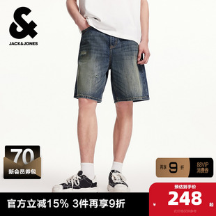 杰克琼斯outlets男装夏季猫须水洗做旧缝补设计简约牛仔短裤子