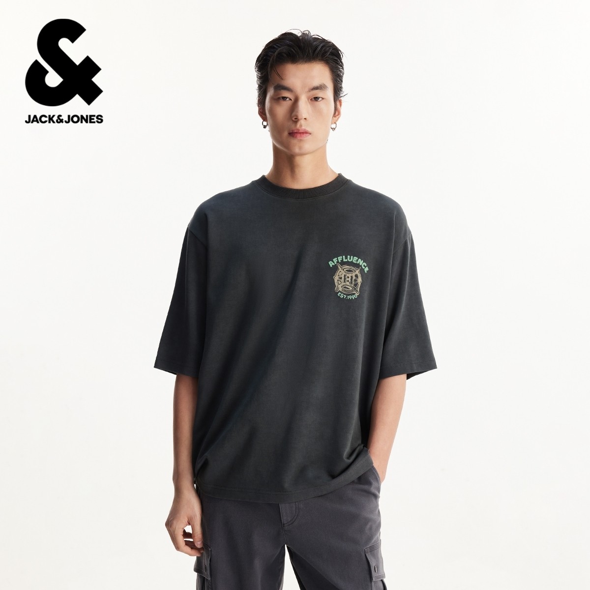 杰克琼斯男装春季T恤短袖时尚百搭字母刺绣图腾舒适圆领宽松上衣,男装,T恤,淘宝优惠券,粉丝福利购,淘宝优惠卷