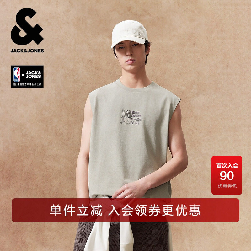 【纯棉】杰克琼斯奥莱NBA联名秋季男款短袖T恤宽松字母胶印圆领潮图片