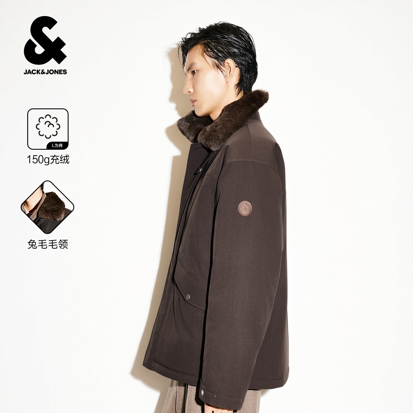 【可拆卸毛领】杰克琼斯冬季男装新款羽绒服保暖长袖翻领休闲复古