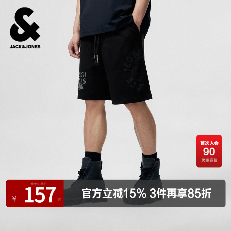杰克琼斯奥莱夏季高级感短裤子宽松抽绳精致字母印花口袋舒适亲肤