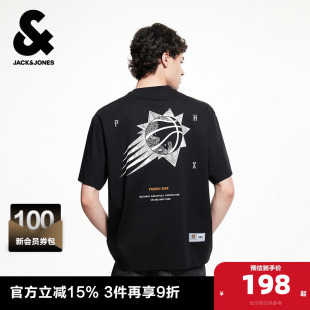 黑色百搭纯棉潮流短袖 杰克琼斯男装 NBA联名T恤经典 新款 上衣 夏季