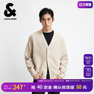 羊毛混纺撞色罗纹可机洗宽松毛衣开衫 杰克琼斯秋季 针织衫 预售