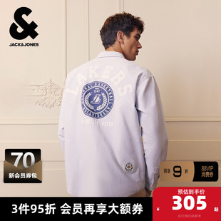 杰克琼斯奥特莱斯NBA联名洛杉矶湖人队男装衬衫冬季条纹宽松翻领