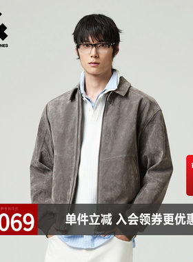 杰克琼斯男装夹克外套猪皮革百搭简约舒适休闲挺括日常翻领略宽松