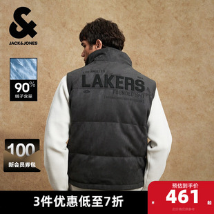 杰克琼斯奥特莱斯NBA联名湖人队男装 马甲印花立领羽绒上衣 秋冬季