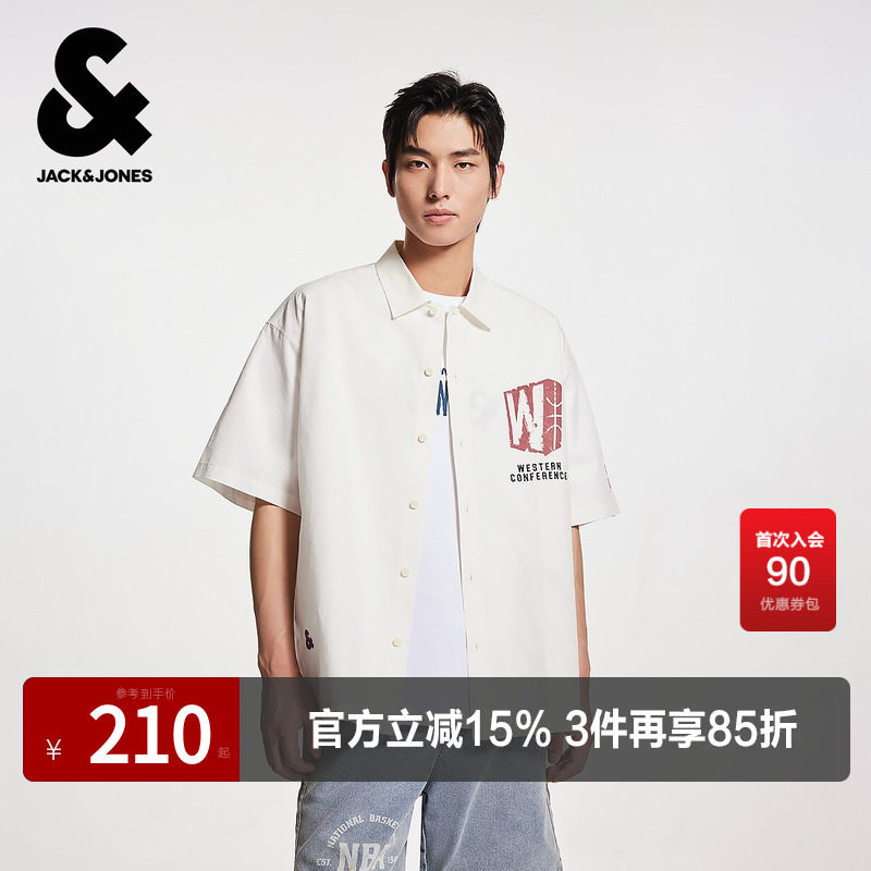 杰克琼斯奥特莱斯NBA联名男装夏季运动百搭衬衣纯棉时尚短袖衬衫