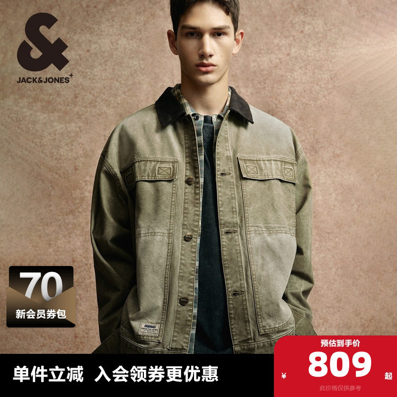 杰克琼斯奥特莱斯夹克春季简约潮百搭宽松翻领水洗牛仔外套男装