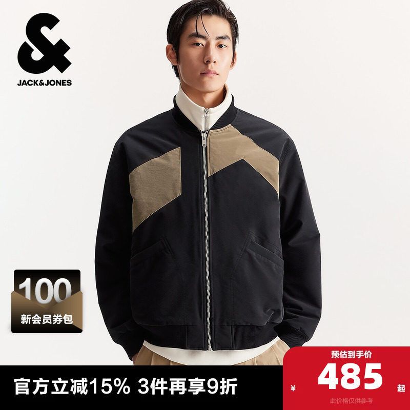 杰克琼斯男装冬季新款时尚拼色休闲保暖宽松棒球服棉衣棉服外套