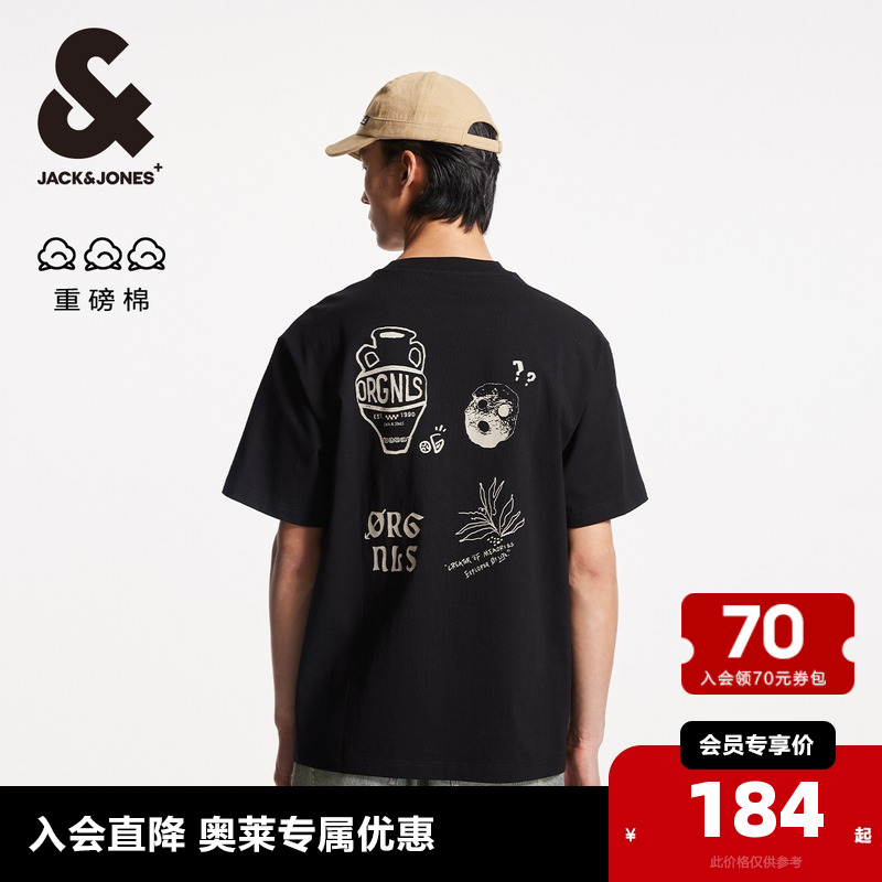 略宽松圆领；胸前胶印字母；背后涂鸦图案