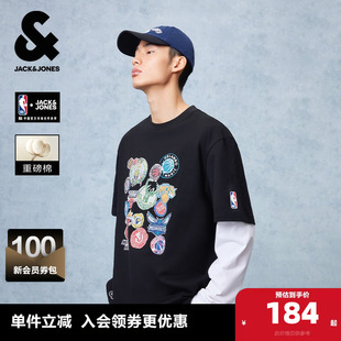 夏季 NBA联名联盟球队 杰克琼斯男装 重磅纯棉T恤宽松圆领短袖 款
