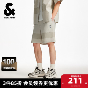 杰克琼斯夏季男装松紧腰头撞色拼接设计字母胶印贴袋男士短裤子