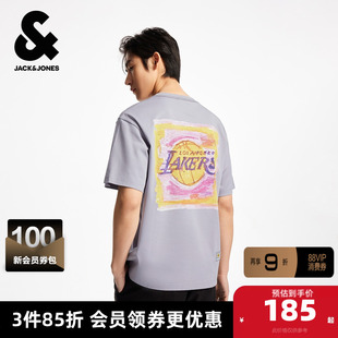 杰克琼斯NBA联名款男装夏季新款纯棉印花字母贴布日常休闲短袖T恤