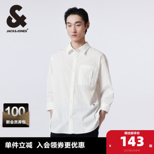 衬衣翻领纽扣刺绣宽松版 男士 上衣七分袖 衬衫 杰克琼斯夏季 男装 款