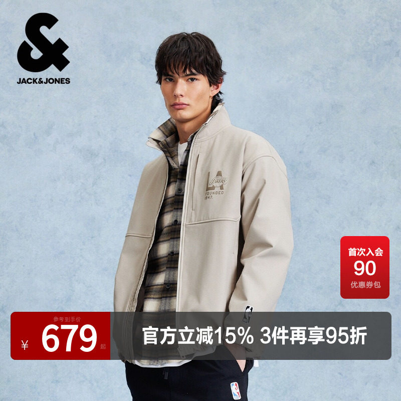 杰克琼斯春季男装外套棉服棉衣时尚百搭潮流宽松立领洛杉矶湖人队