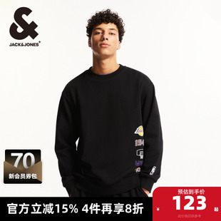 杰克琼斯秋季新款NBA联名湖人队潮流舒适圆领长袖卫衣男款男装