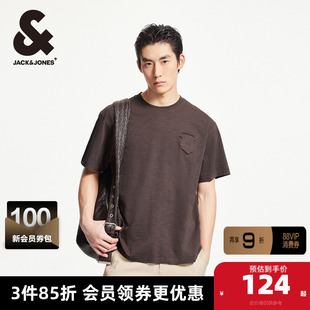 杰克琼斯男装男士短袖T恤男款打底衫夏季纯棉面料刺绣短袖上衣