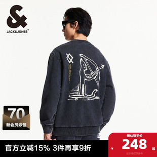 饰宽松卫衣男装 罗纹圆领水洗做旧字母刺绣装 新款 杰克琼斯秋季