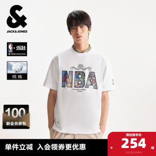 T恤上衣印花时尚 夏季 杰克琼斯男装 字母贴布宽松 NBA联名款