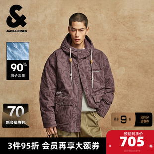 杰克琼斯男装冬季羽绒服大口袋抽绳连帽字母胶印双色多风格款外套