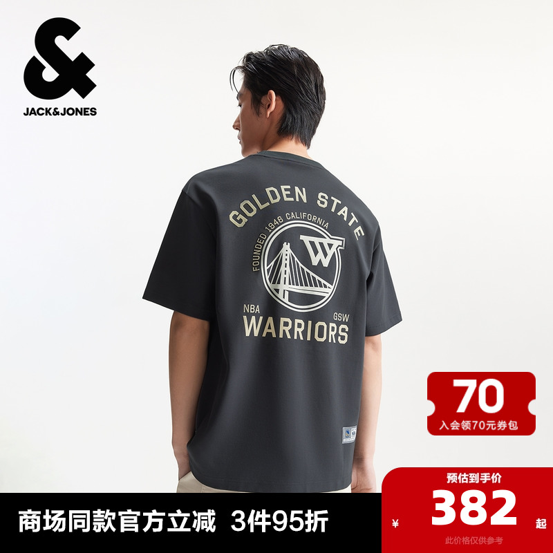 杰克琼斯男装夏季新款T恤NBA联名金州勇士队运动风百搭圆领短袖