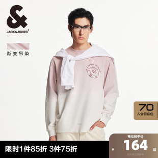 纯棉宽松情侣卫衣撞色胶印圆领外套男装 杰克琼斯秋季 渐变吊染