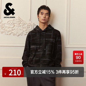 杰克琼斯奥特莱斯男装士春秋季新款抽绳连帽卫衣经典图案百搭上衣