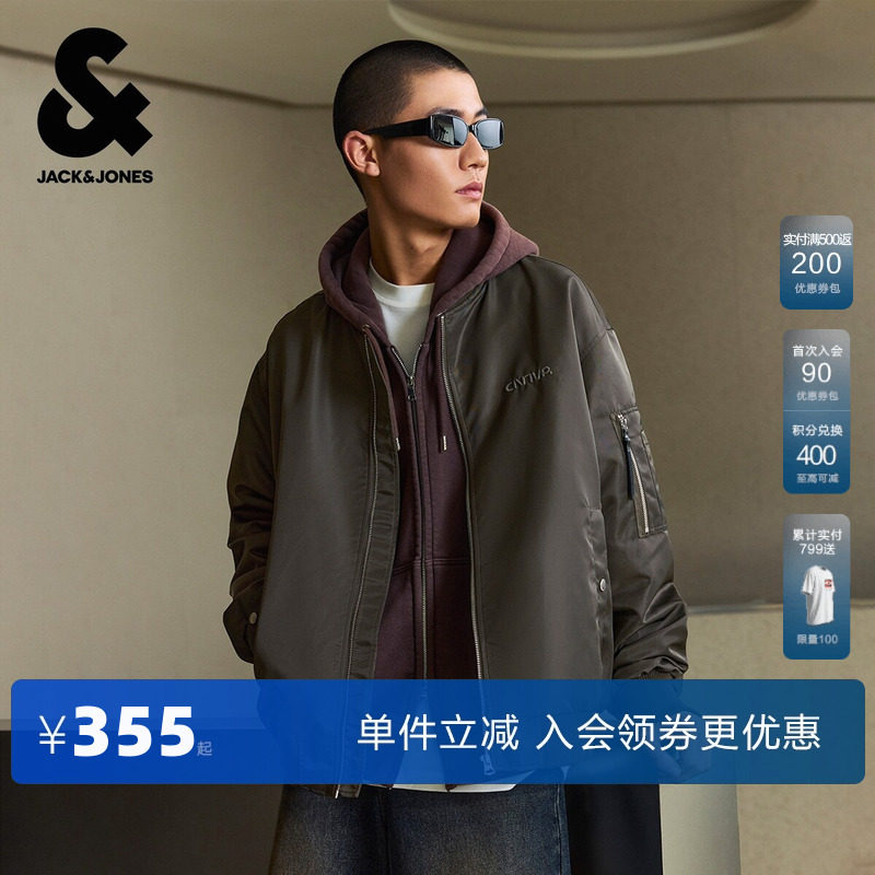 杰克琼斯奥特莱斯夹克男装春秋季2025年图案棒球领百搭长袖上衣