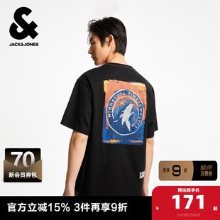 杰克琼斯NBA联名男装夏季新款森林狼队纯棉印花男士短袖男款T恤