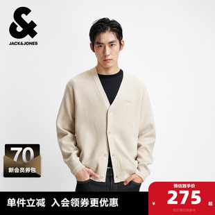 针织衫 杰克琼斯男装 羊毛混纺撞色罗纹可机洗宽松毛衣开衫 新款 秋季