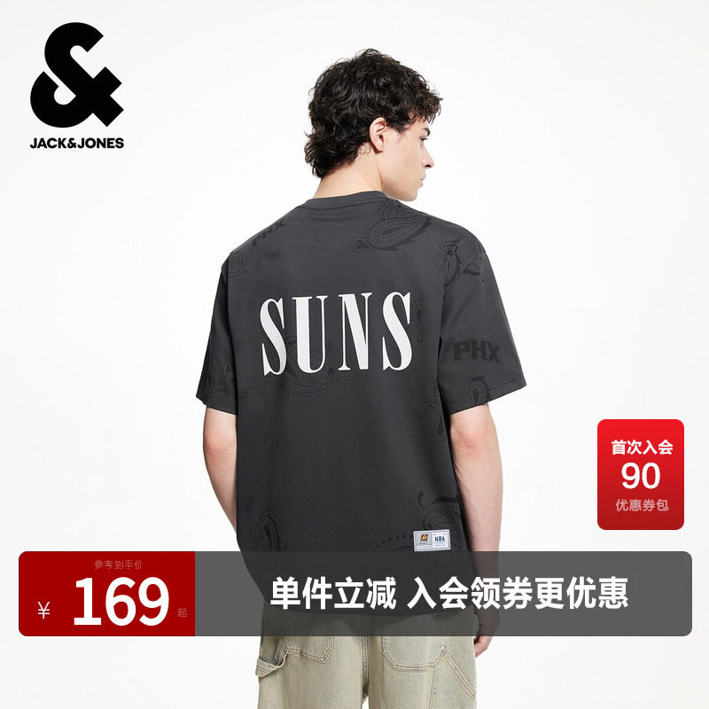 杰克琼斯男装夏季新款NBA联系太阳队T恤运动百搭舒适短袖上衣
