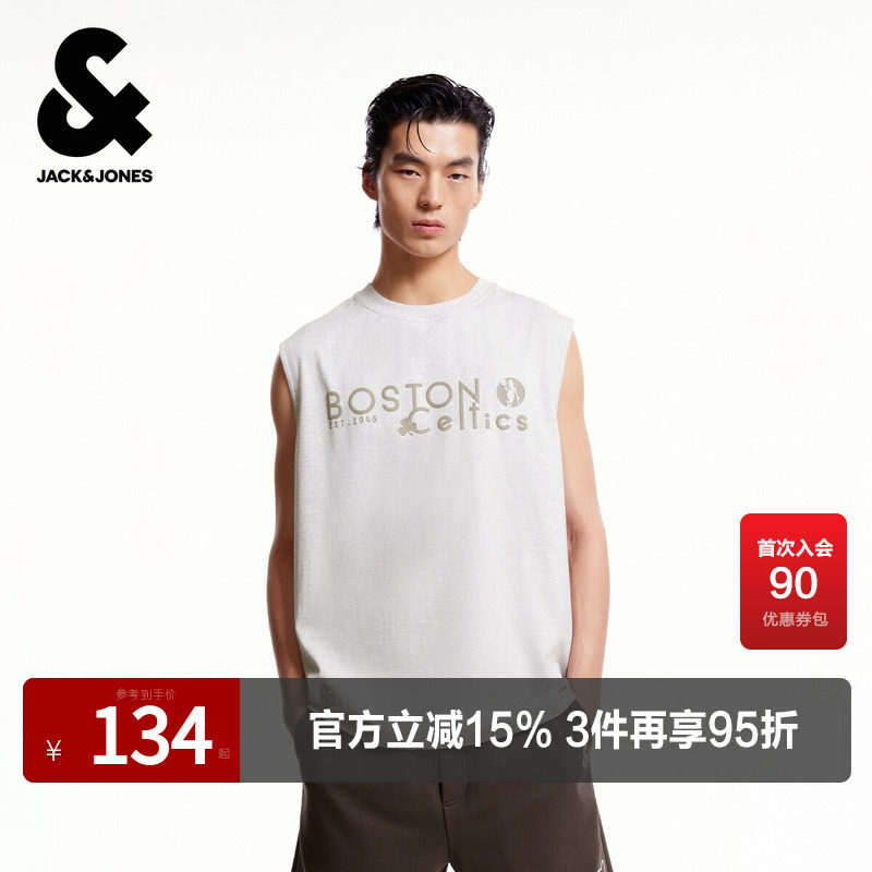杰克琼斯奥特莱斯NBA联名夏季男装背心肌理感字母胶印潮时尚T恤