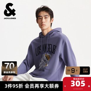 杰克琼斯男装秋冬卫衣上衣略宽松抽绳可调节湖人球队字母图案设计