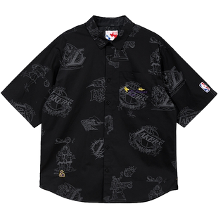 杰克琼斯NBA联名湖人队秋季简约舒适纯棉宽松衬衫短袖男款男装