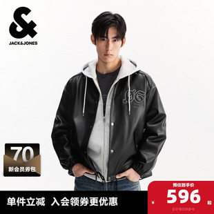 杰克琼斯男装 字母刺绣滚边拼接休闲宽松翻领棉衣棉服外套 秋冬新款