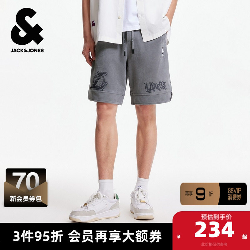 杰克琼斯NBA联名秋季男装短裤湖人队字母刺绣潮时尚运动百搭裤子