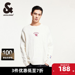 毛衣男装 杰克琼斯NBA联名款 立体刺绣宽松毛针织衫 新款 公牛队春季