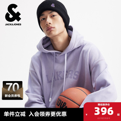 杰克琼斯NBA联名款洛杉矶队男装冬季新款连帽抽绳字母宽松卫衣