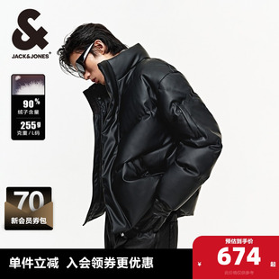 杰克琼斯冬按扣拉链双门襟休闲略宽松立领男羽绒服PU夹克外套男装